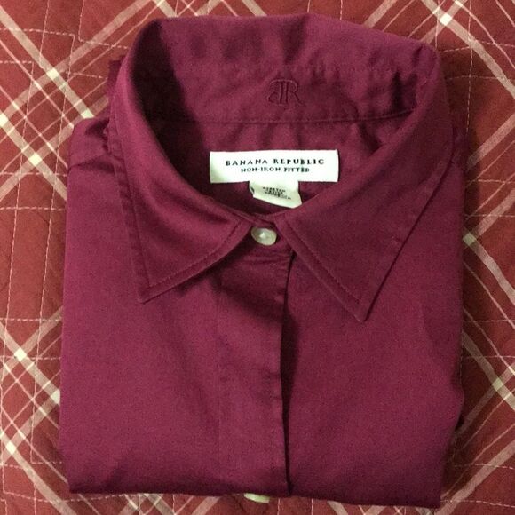 Banana republic petite collared button down long sleeve burgundy shirt - Picture 4 of 9